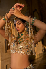 Gold Mirror Work Lehenga Set