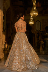 Gold Mirror Work Lehenga Set