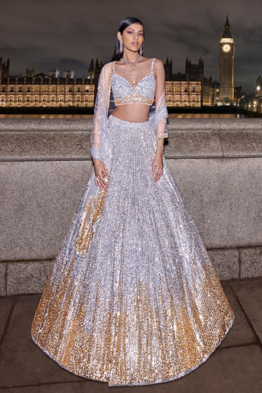 Silver Gold Sequin Lehenga Set