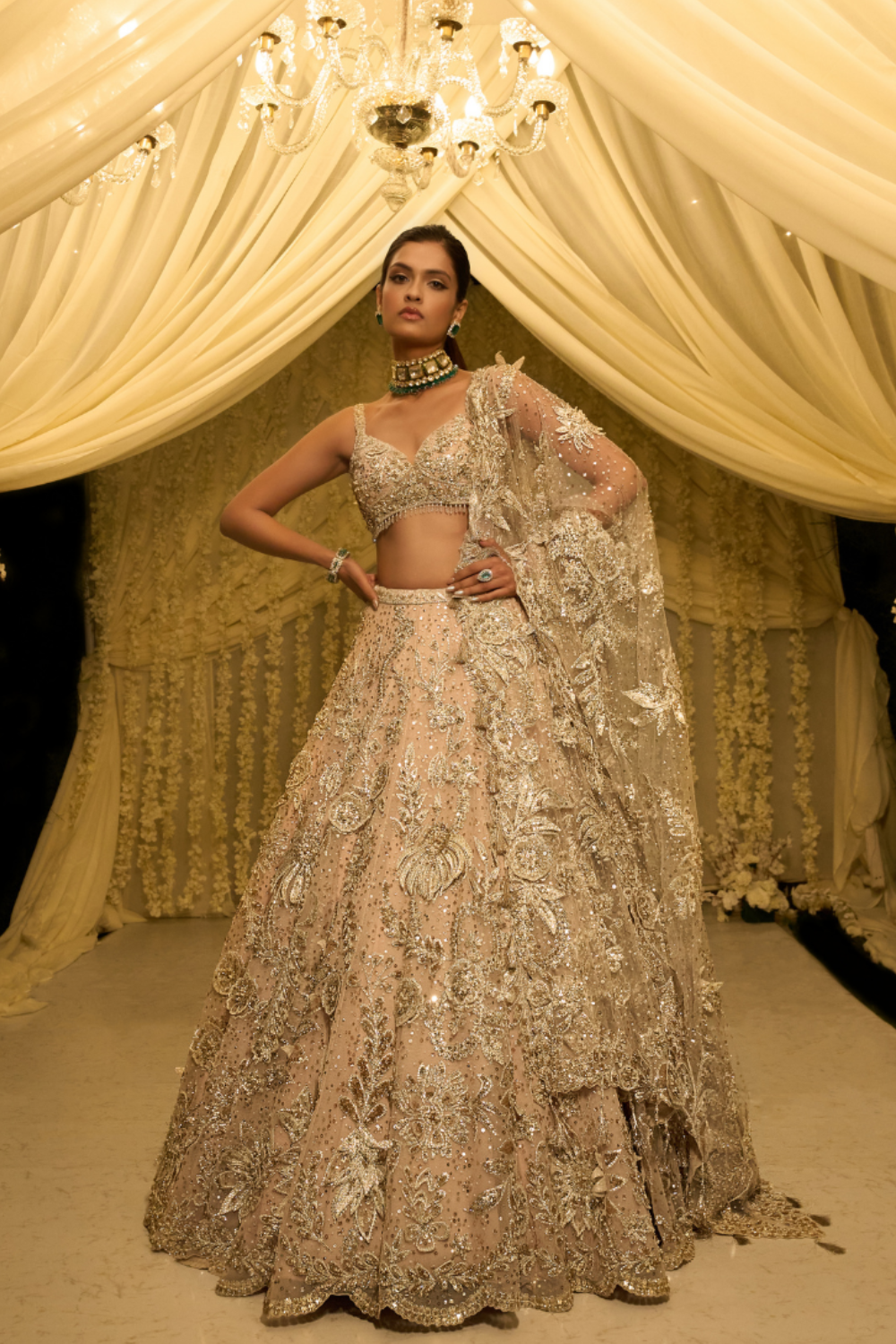 Nude Floral Three-Dimensional Lehenga Set