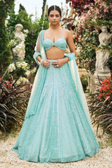 Turquoise Sequin Lehenga Set