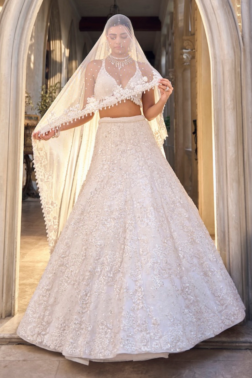 Ivory Floral Pearl Lehenga Set