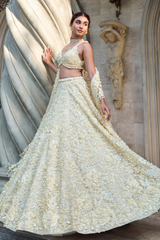 Yellow Three-Dimensional Lehenga Set