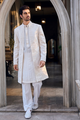 Cream Open Sherwani Set