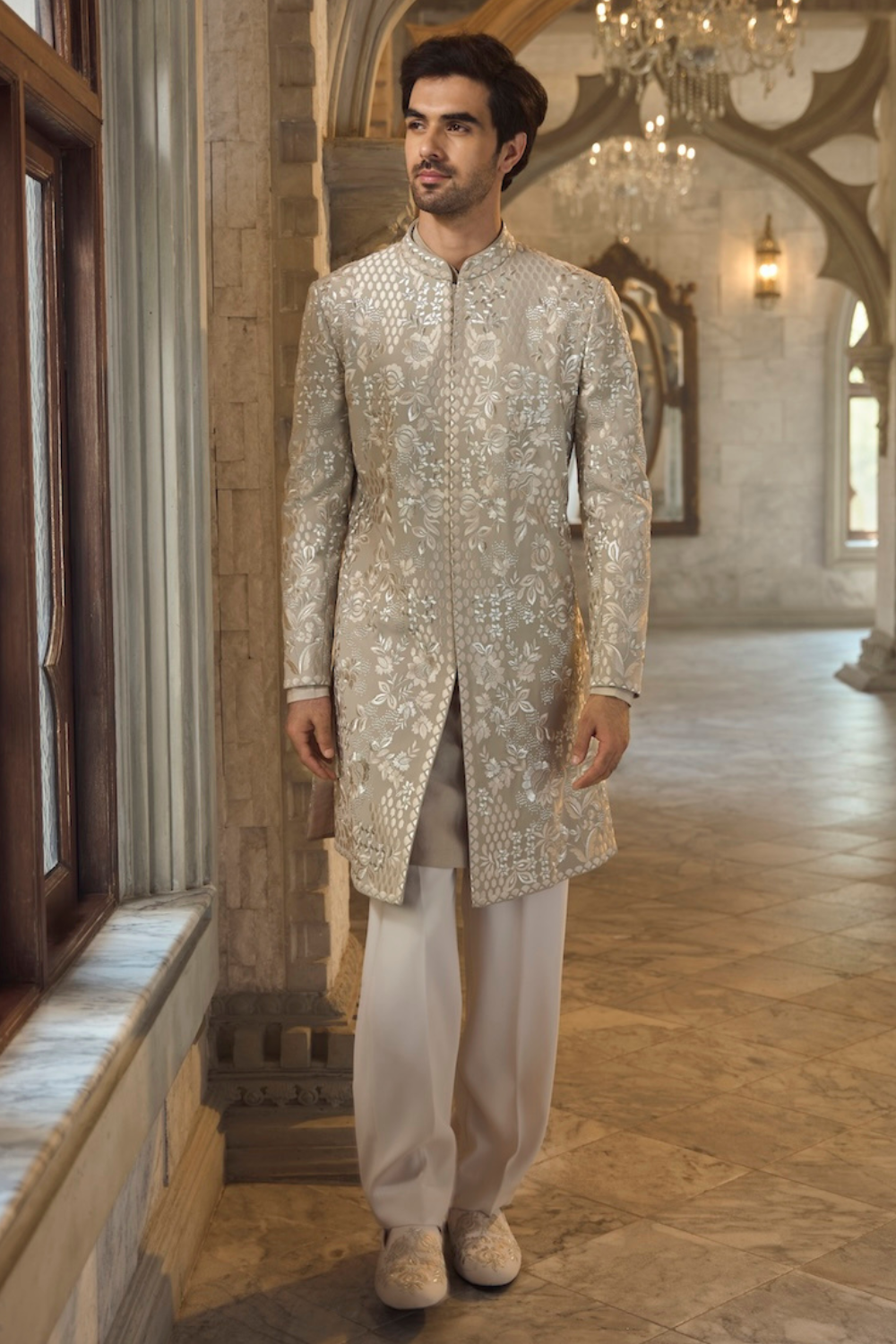 Greige Sherwani Set