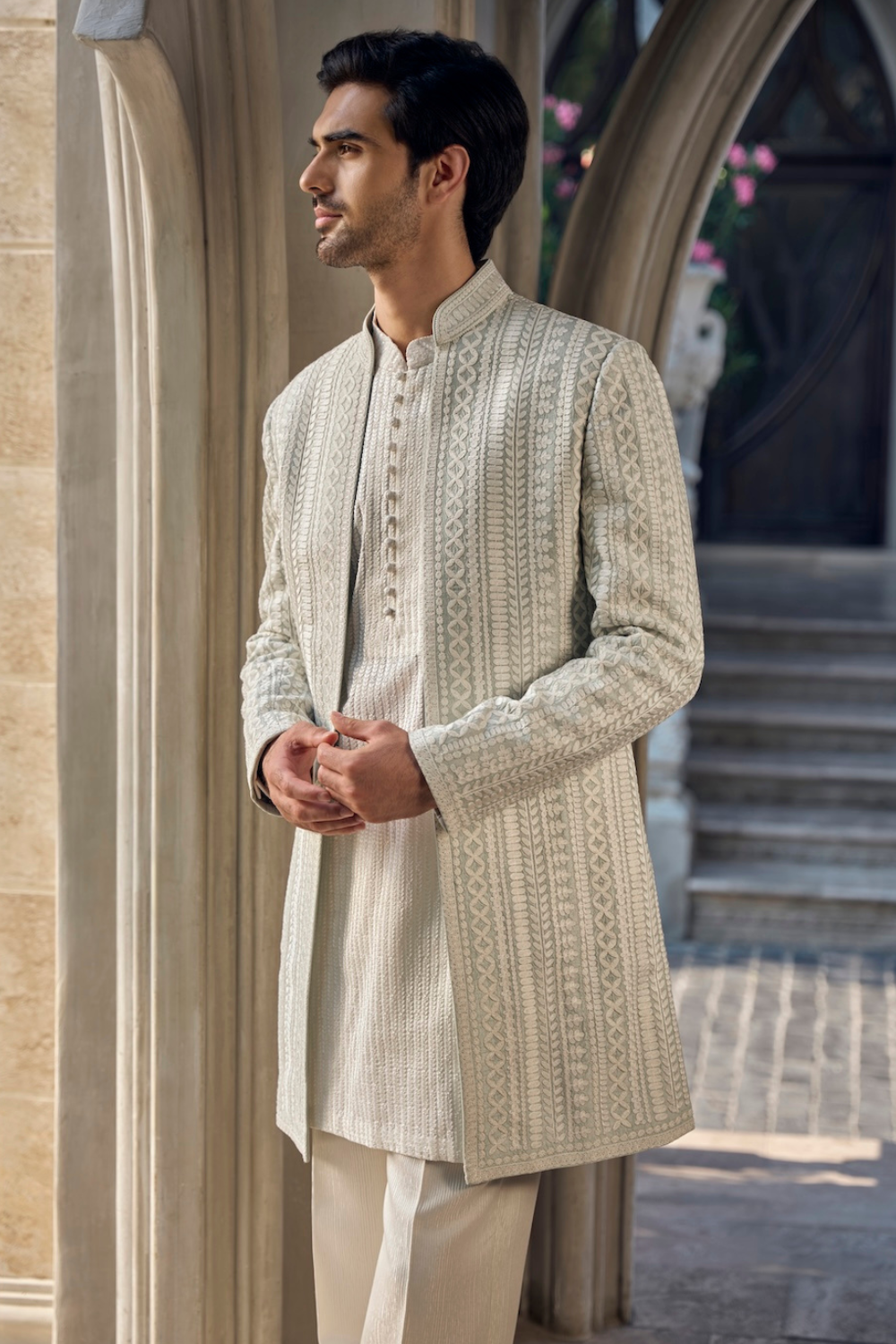 Grey Ivory Open Jacket Set