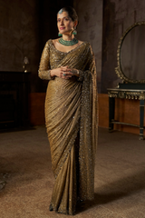 Antique Gold Georgette Sequin Saree