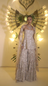 Off-Shoulder White Sharara Set