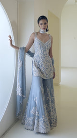 Manushi chillar In Blue Pearl Sharara Set