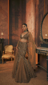 Antique Gold Fit & Flare Skirt Set