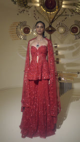 Off-Shoulder Red Sharara Set