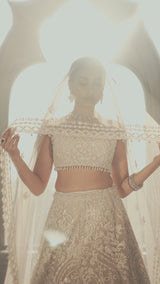 Nude Cream Abstract Dori Lehenga Set