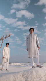 Metallic Grey Mirror Work Sherwani Set