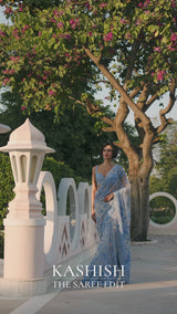 Powder Blue Three-Dimensional Floral Saree
