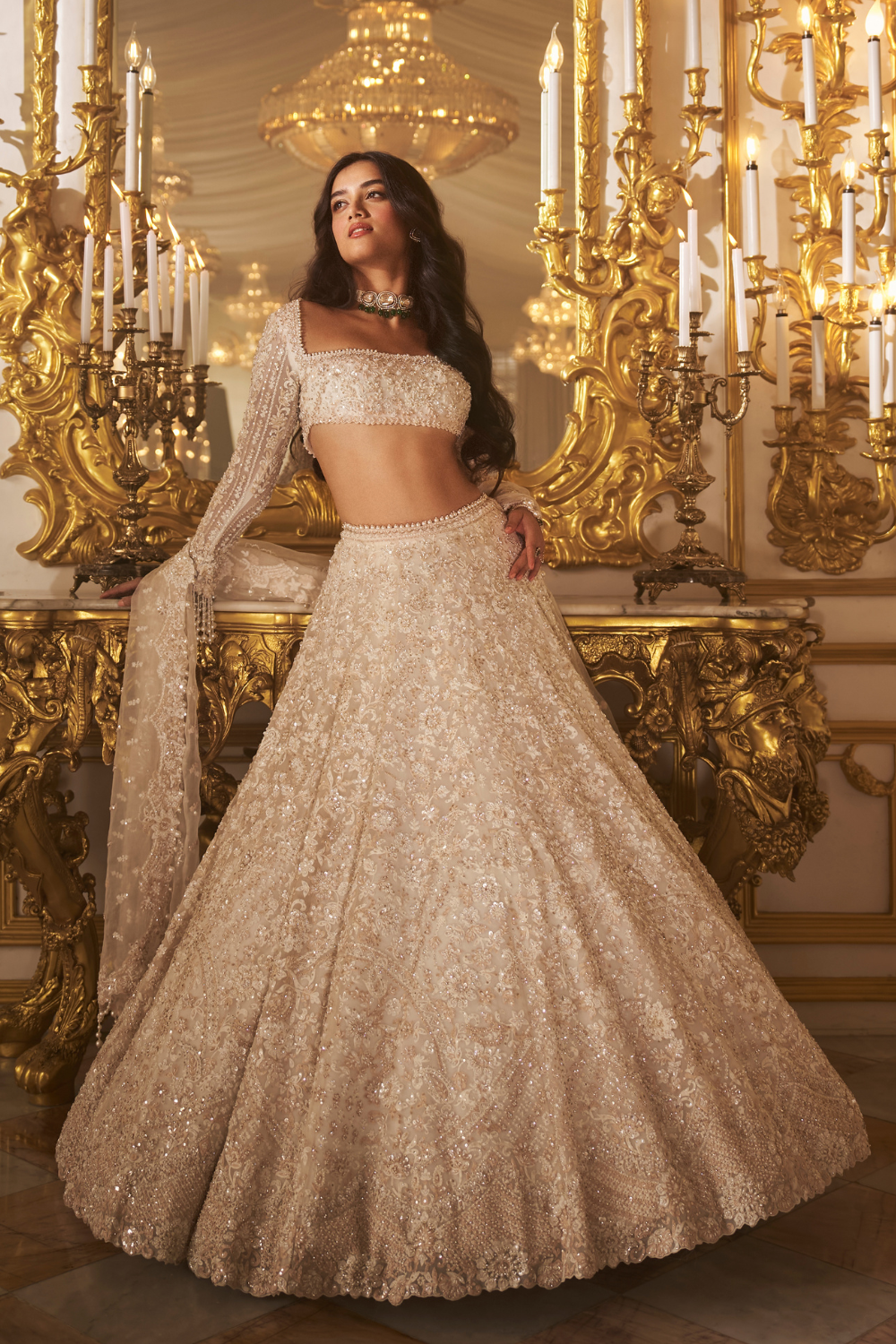 Ivory Floral Thread Work Lehenga Set