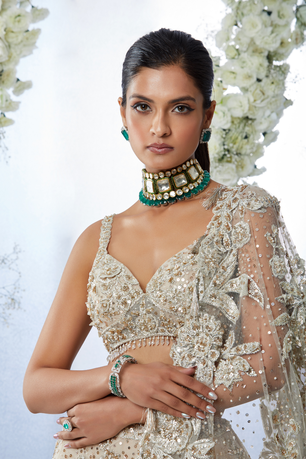 Nude Floral Three-Dimensional Lehenga Set
