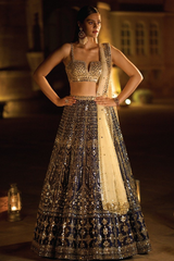 Navy Mirror Work Lehenga Set
