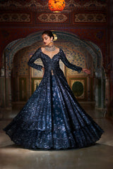 Charcoal Grey Jacket Lehenga Set