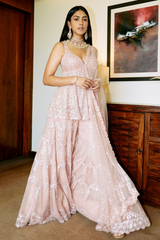 Mrunal Thakur in Rose Pink Sequin Sharara Set