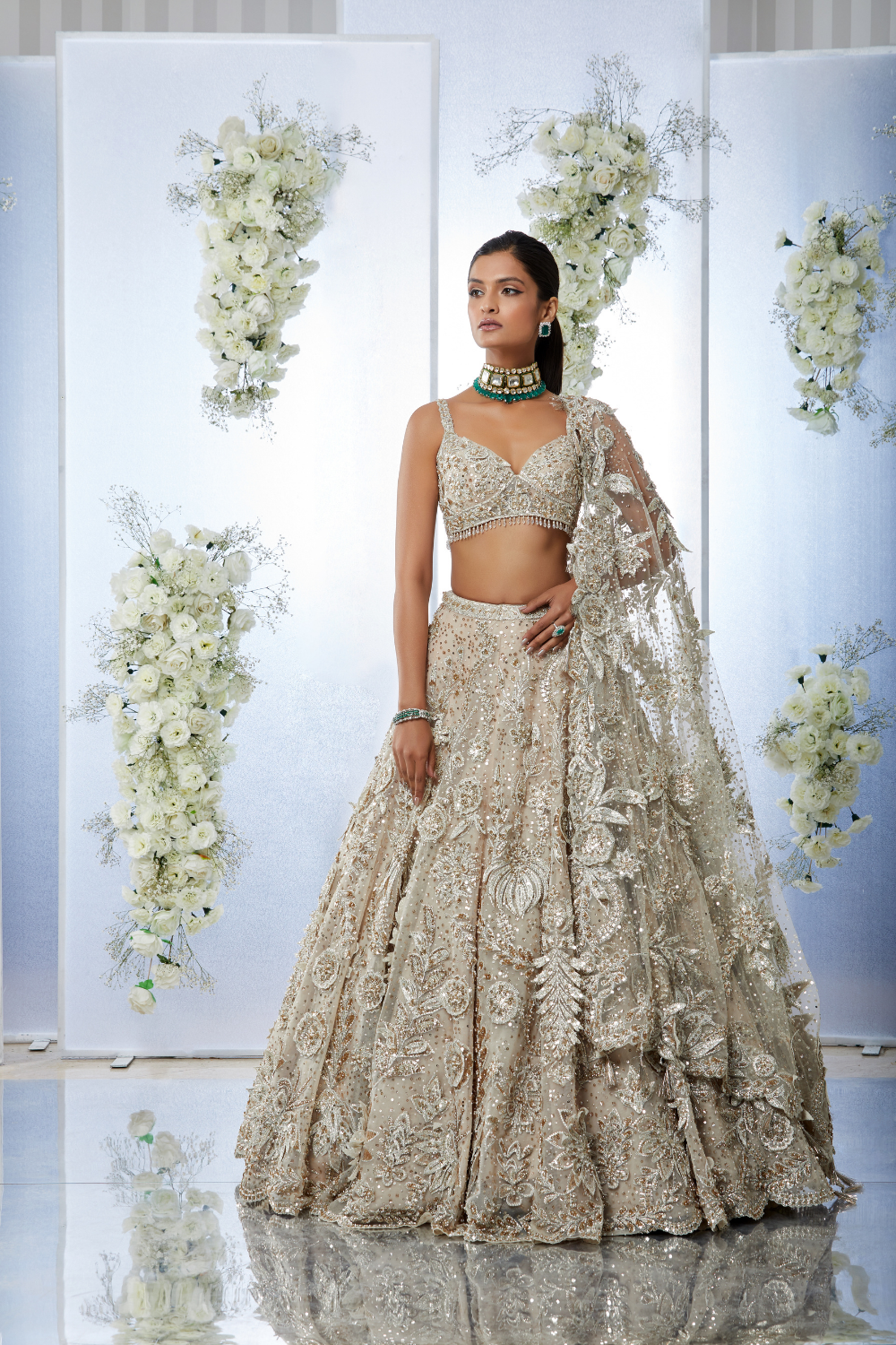 Nude Floral Three-Dimensional Lehenga Set