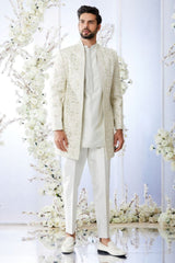 Antique Silver Open Short Sherwani Set