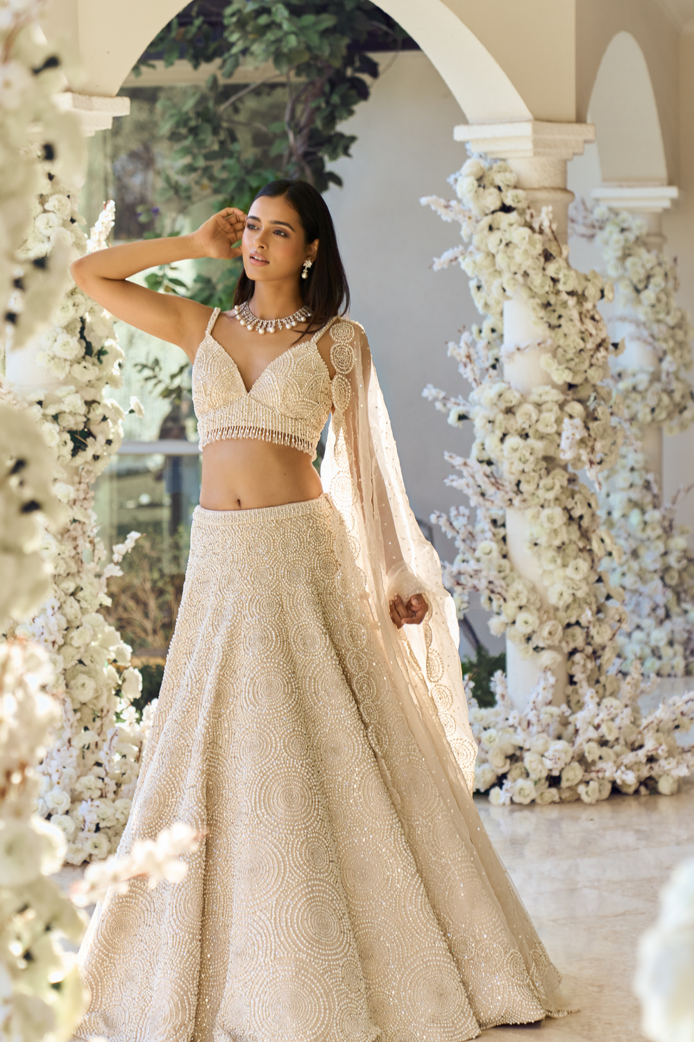 Ivory Gold Sequin Lehenga Set | Seema Gujral Xs / 44