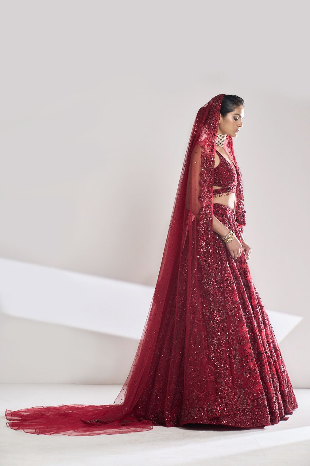 Maroon Sequin Floral Lehenga Set