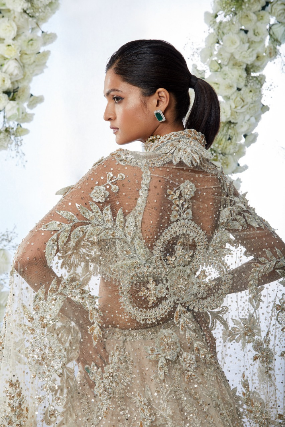 Nude Floral Three-Dimensional Lehenga Set