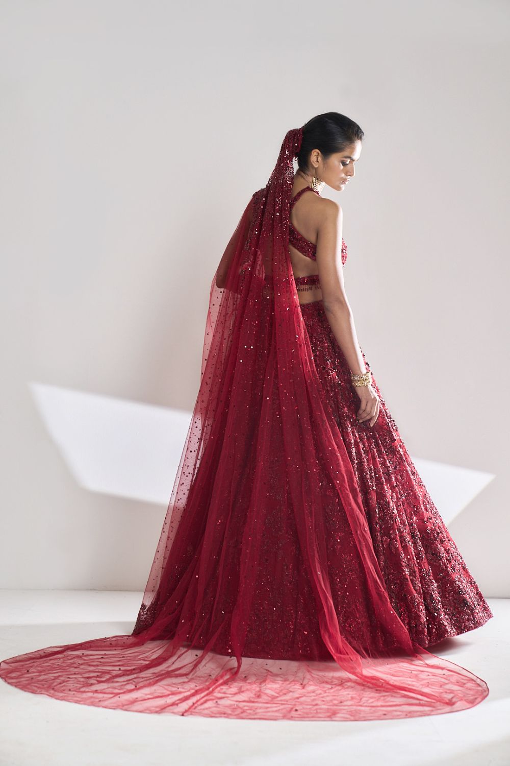 Maroon Sequin Floral Lehenga Set