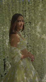 Lime Yellow Floral Lehenga Set