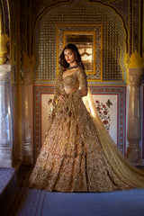 Gold Three-Dimensional Jewel Lehenga Set