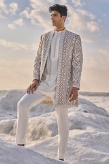 Nude Cream Open Sherwani Set