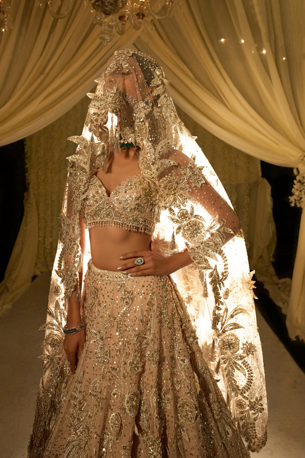 Nude Floral Three-Dimensional Lehenga Set