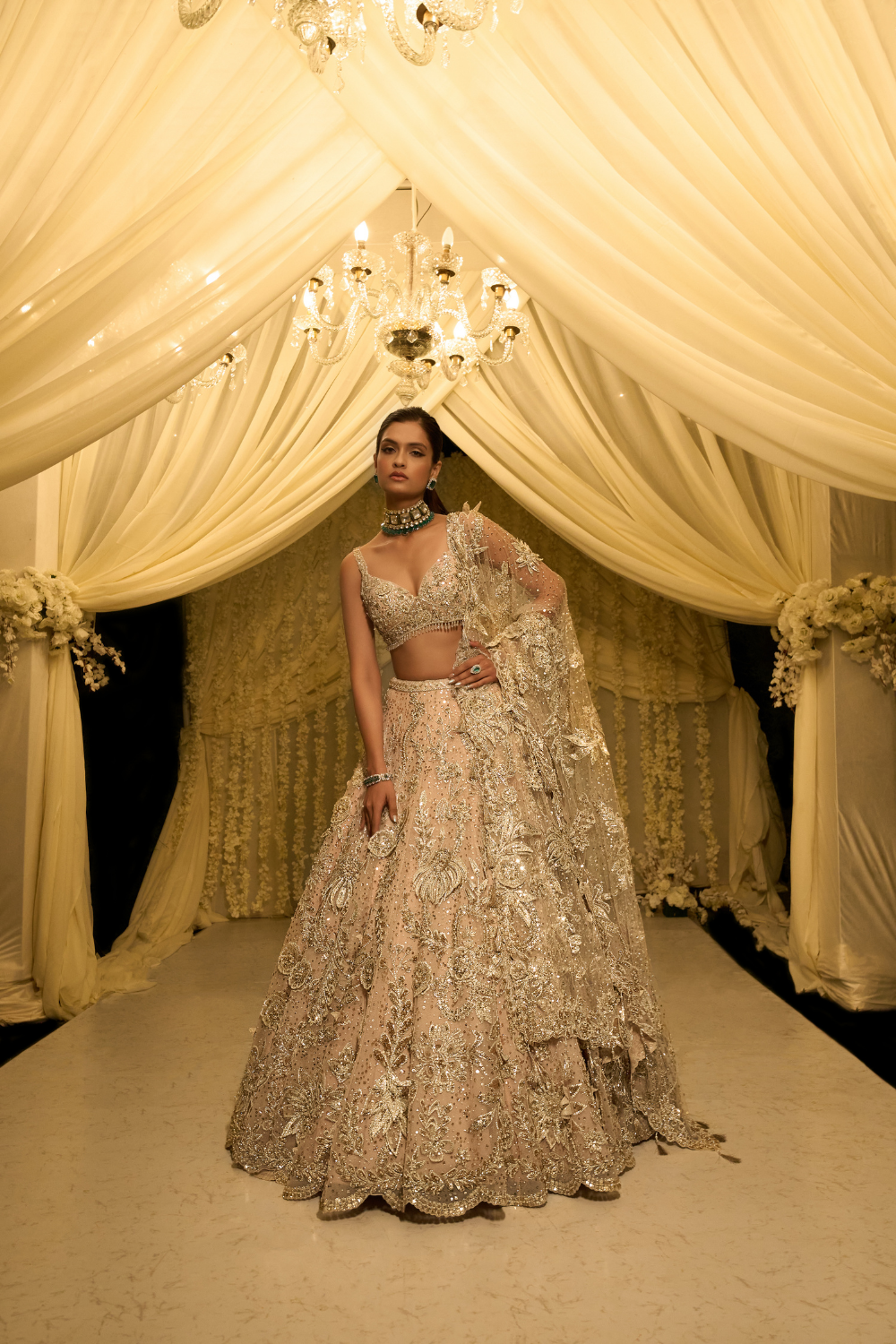 Nude Floral Three-Dimensional Lehenga Set