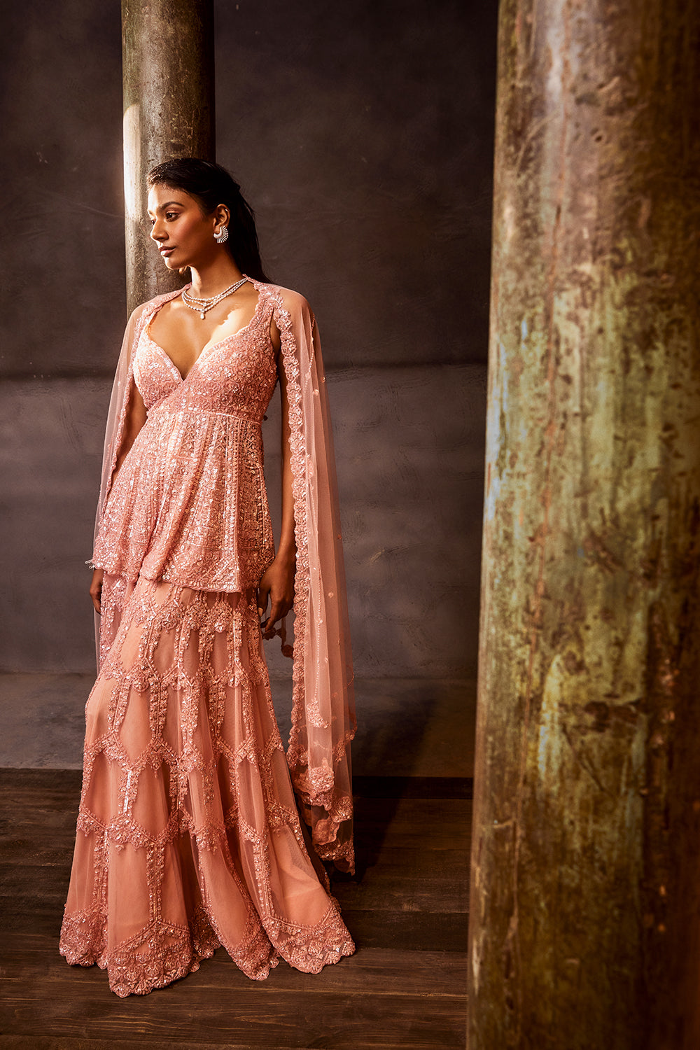 Brown Sequinns Sharara set