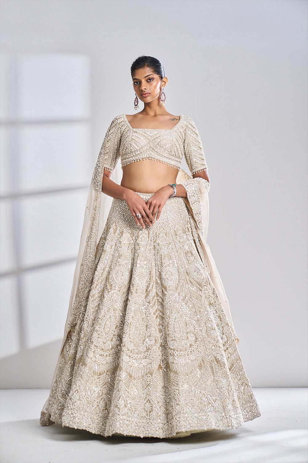Nude Pearl & Sequin Lehenga Set
