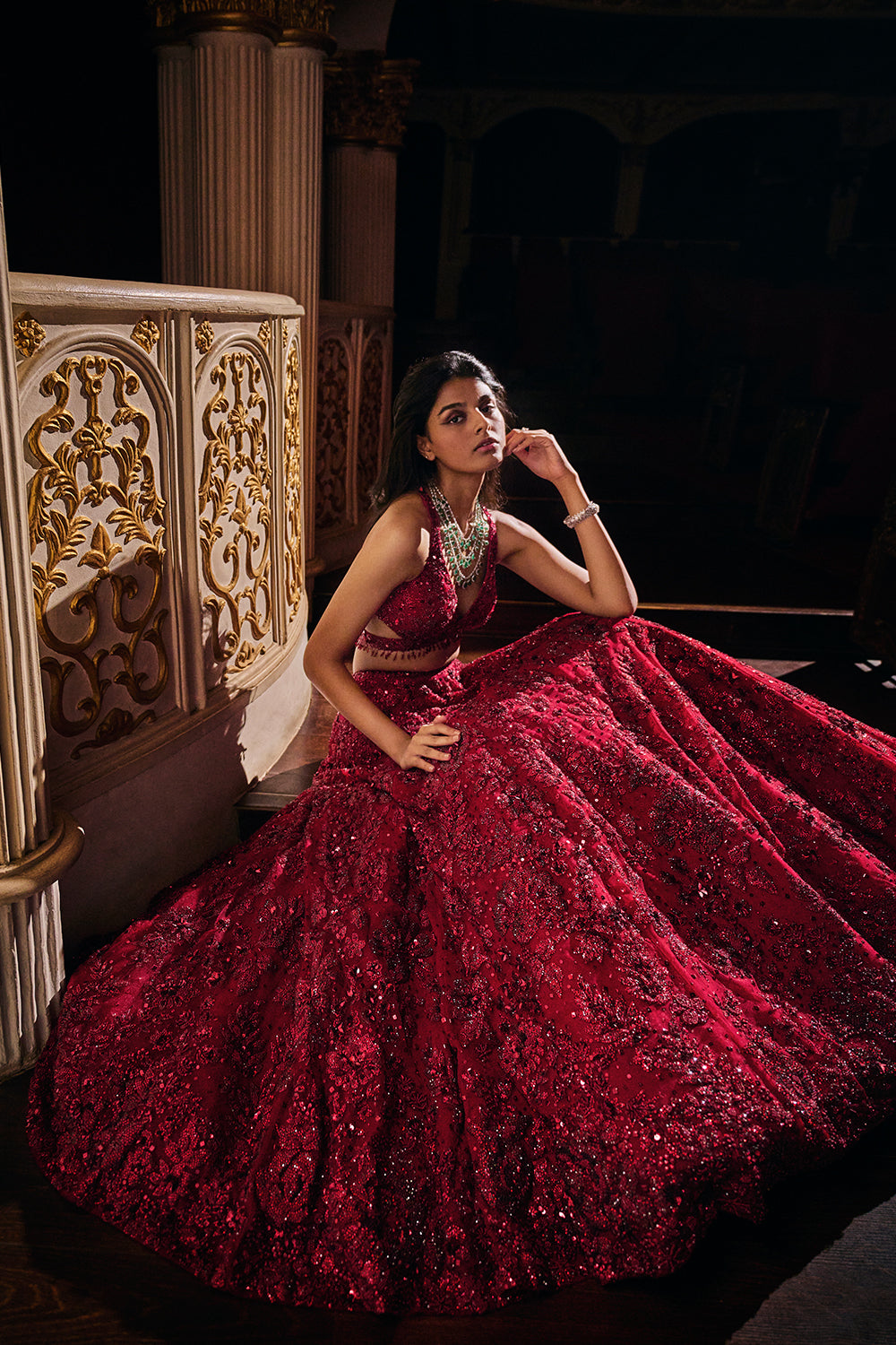 Maroon Sequin Floral Lehenga Set