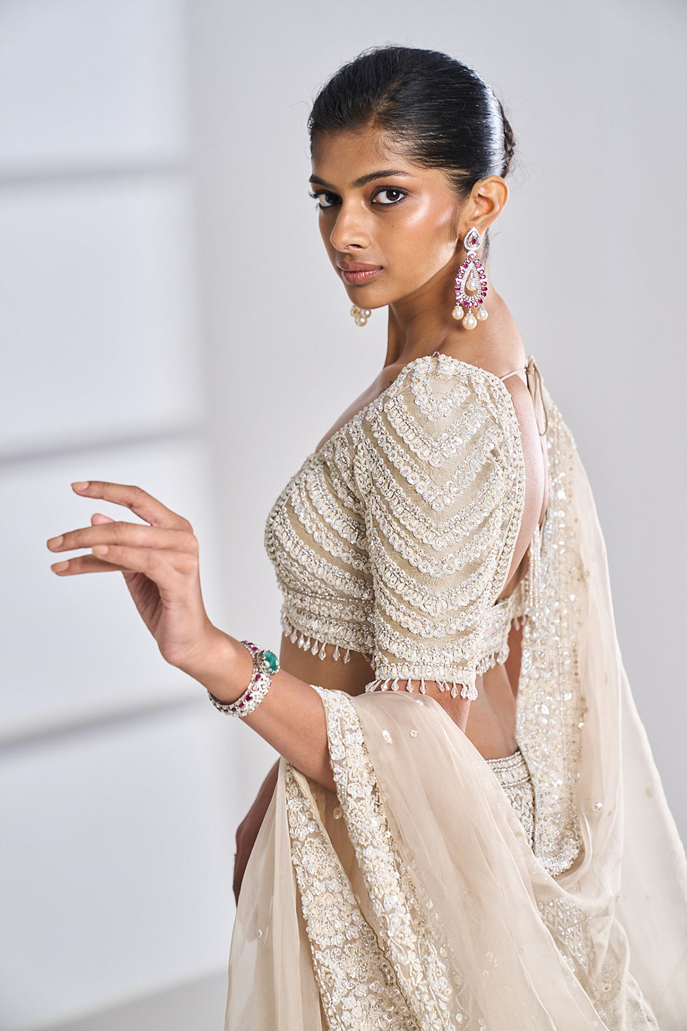 Nude Pearl & Sequin Lehenga Set