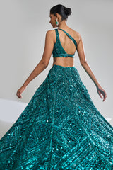 Teal Sequin Lehenga Set
