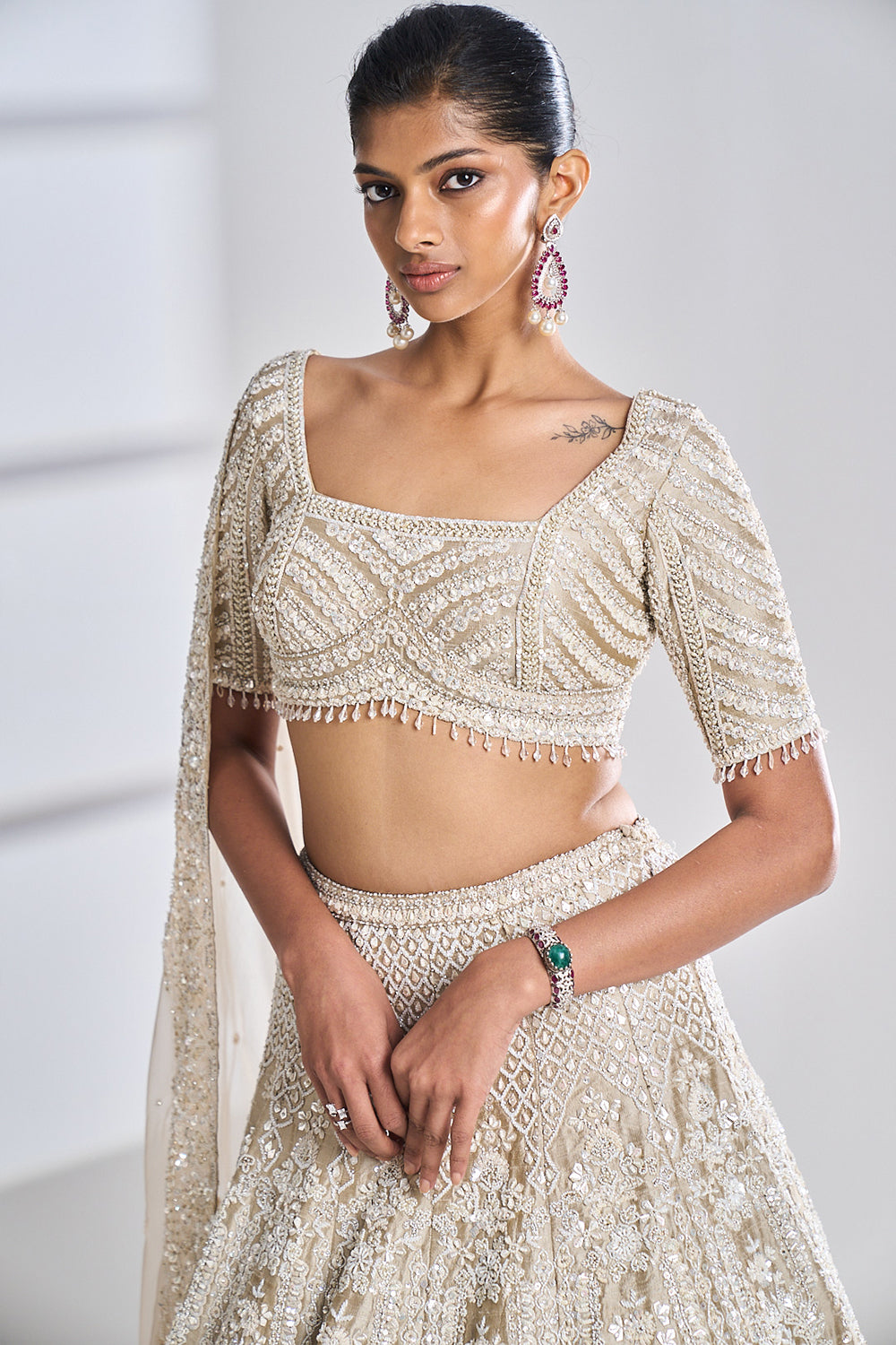 Nude Pearl & Sequin Lehenga Set