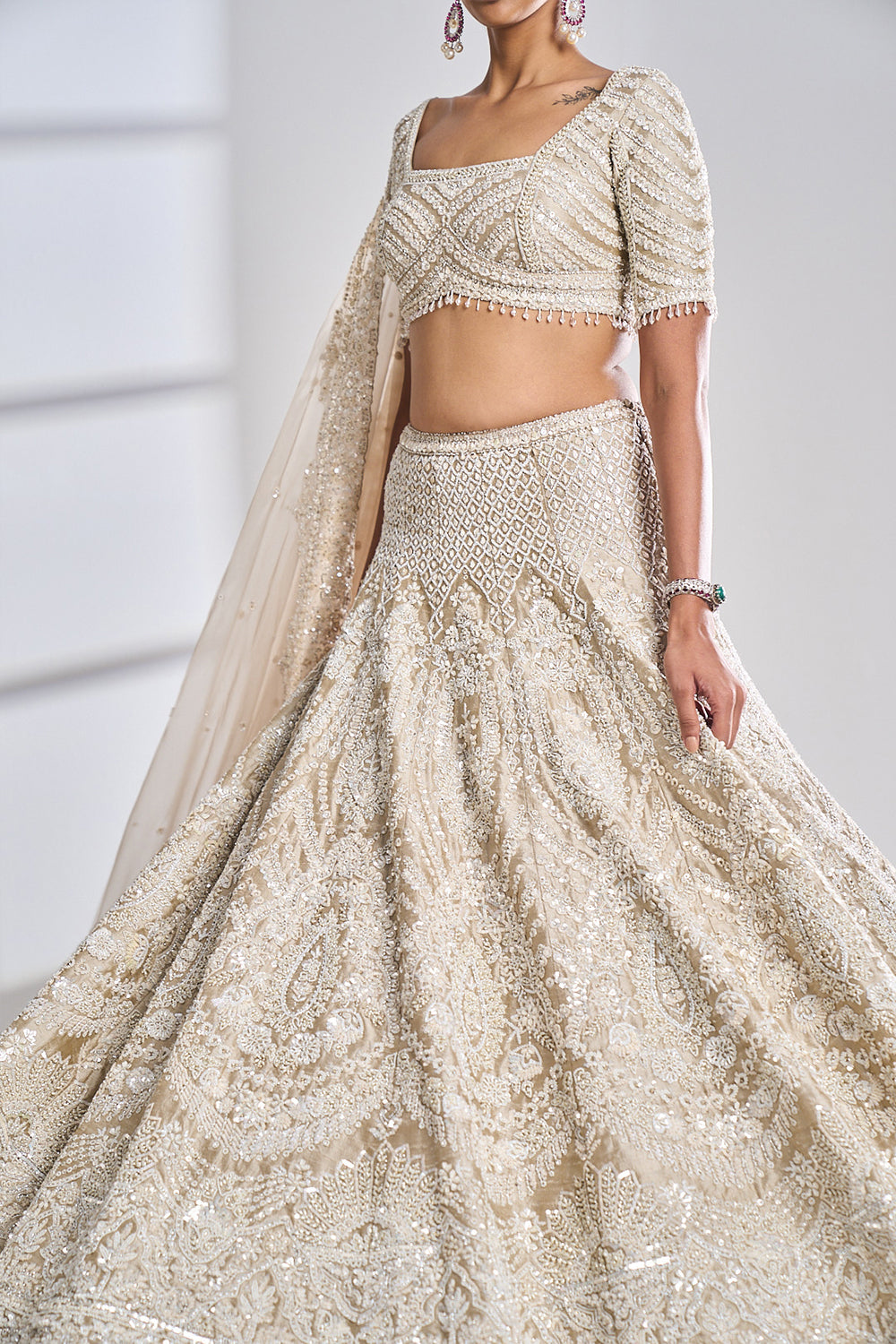 Nude Pearl & Sequin Lehenga Set