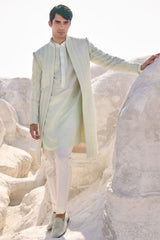 Sea Green Pearl Open Sherwani Set