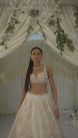 White Gold Floral Lehenga Set