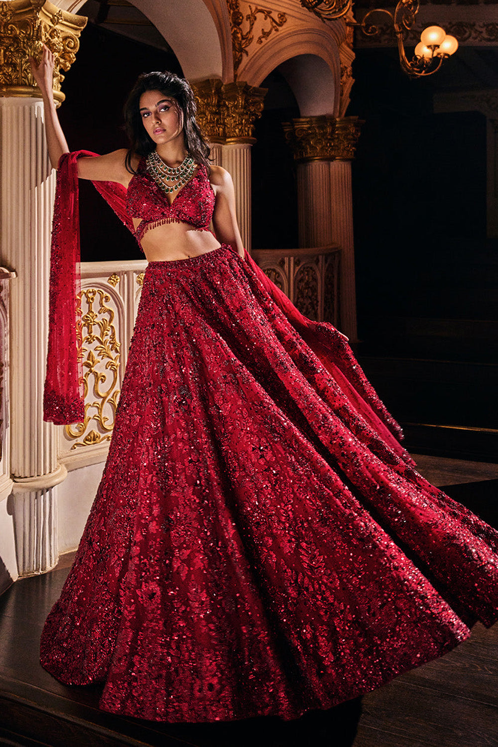 Maroon Sequin Floral Lehenga Set