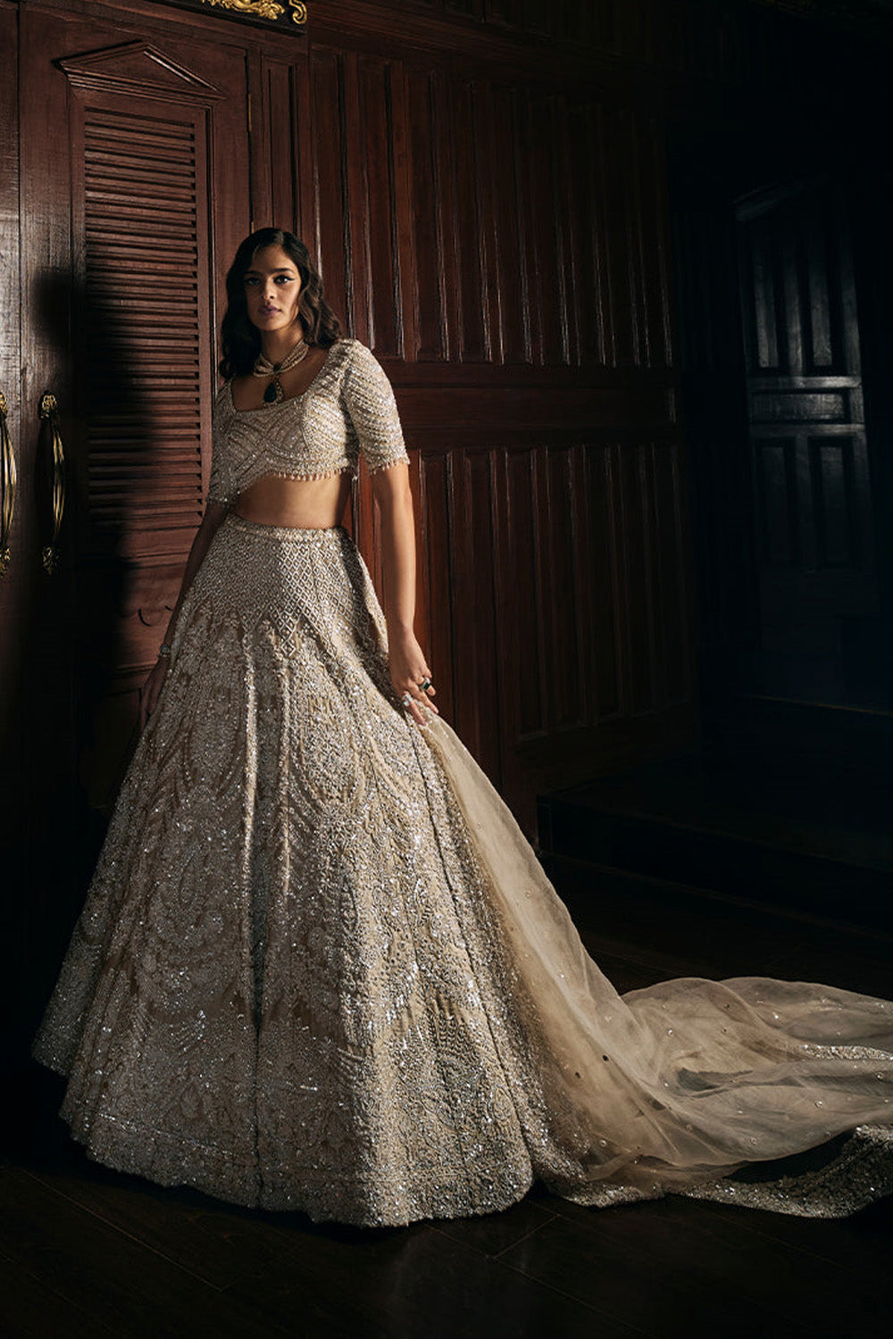 Nude Pearl & Sequin Lehenga Set