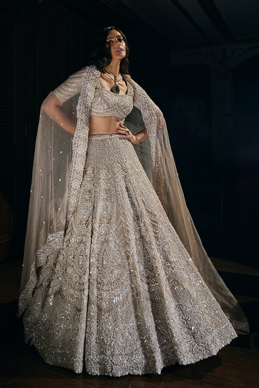 Nude Pearl & Sequin Lehenga Set