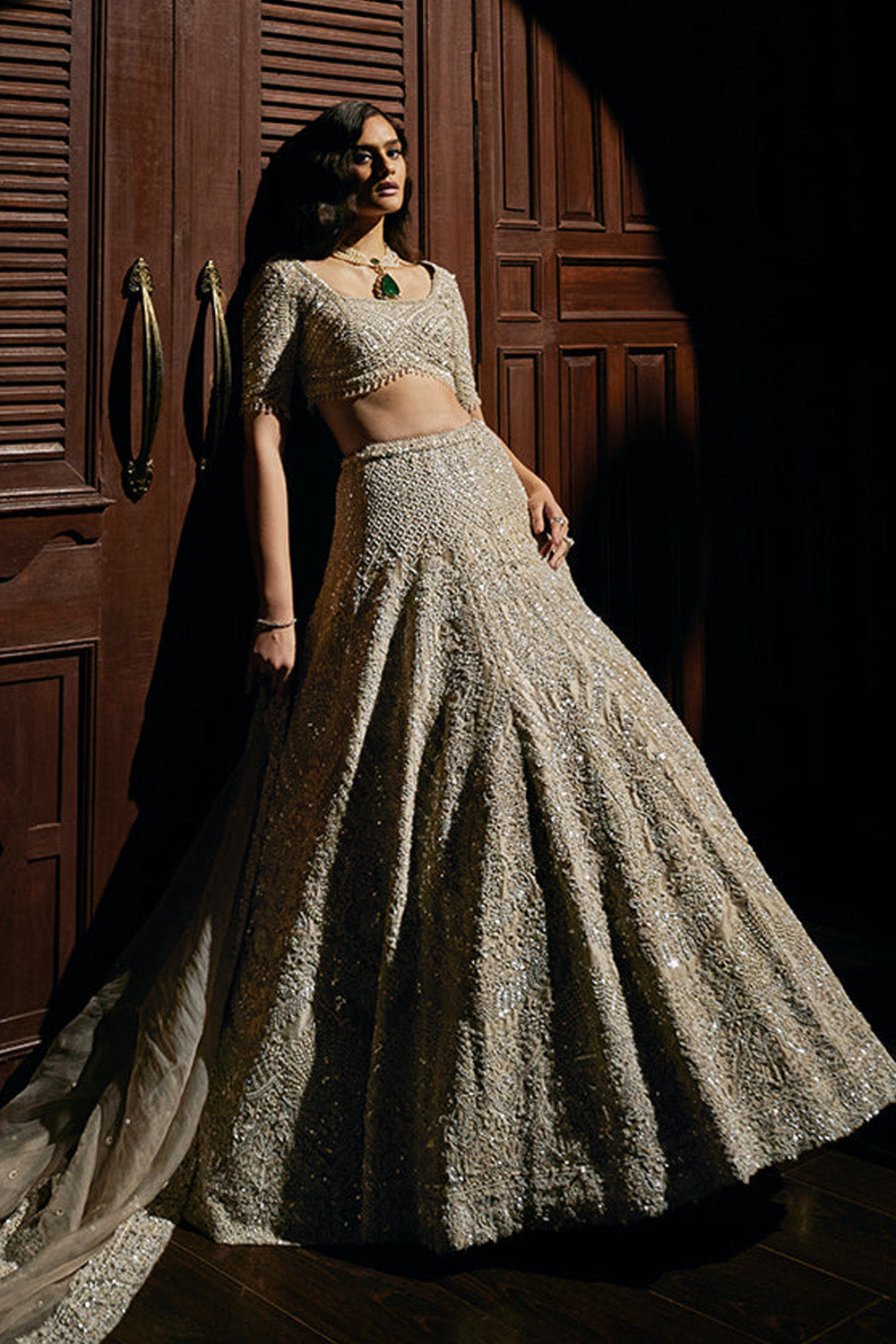 Nude Pearl & Sequin Lehenga Set