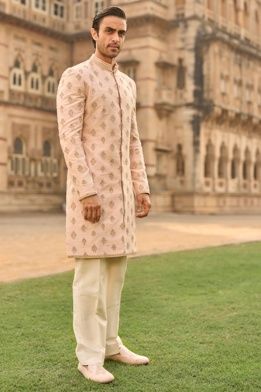 Powder Peach Dori Sherwani Set