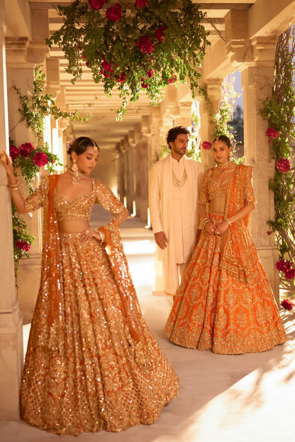Burnt Orange Zardosi Lehenga Set