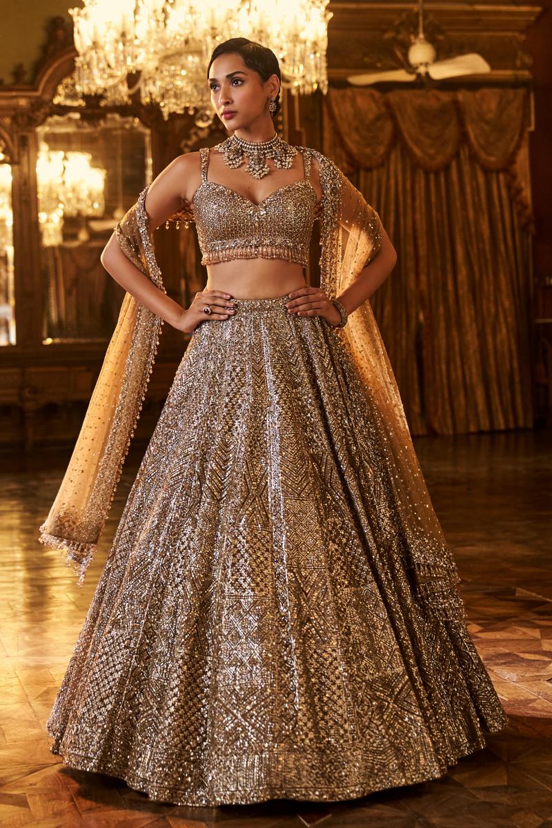 Antique Gold Sequin Lehenga Set